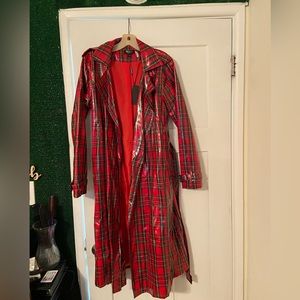 AKIRA RED PLAID TRENCH